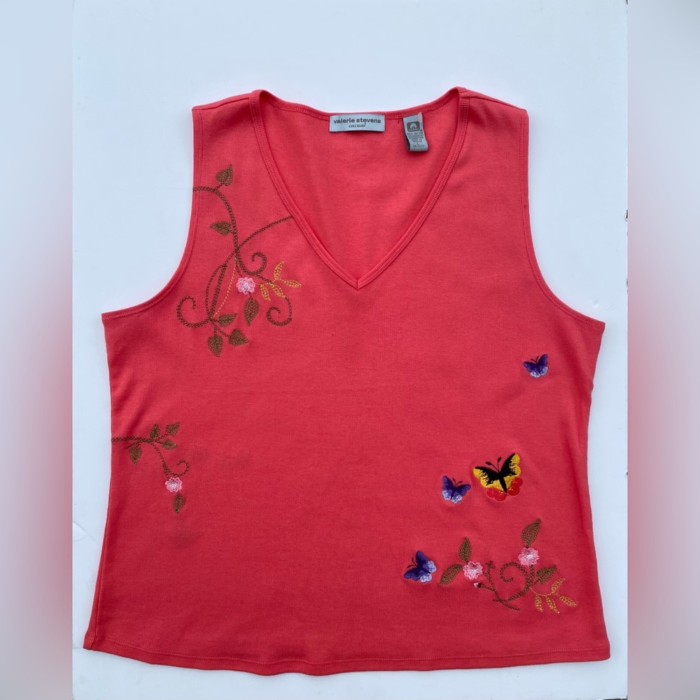 Valerie Stevens Casual Tank top Women’s Floral/ butterflies Embroidered size L